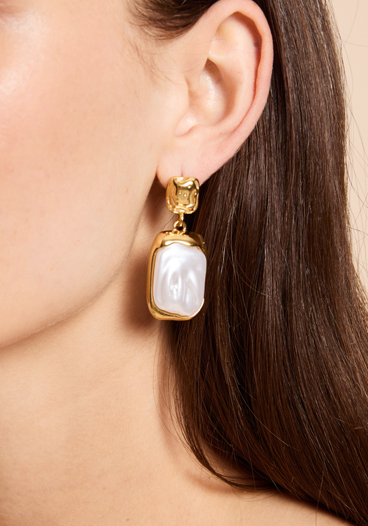 Rectangular Pearl Drop Earrings