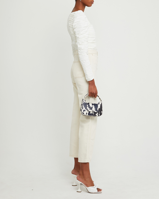 Third image of Anastasia Top, a white long sleeve top, ruched, square neckline, smocked
