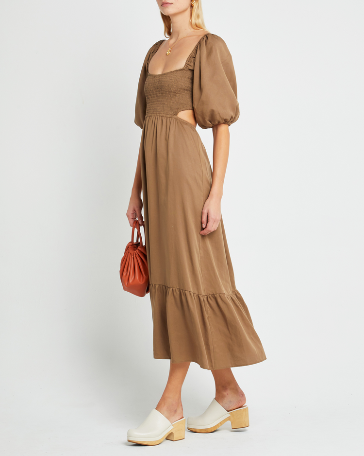 Fifth image of Leighton Dress, a maxi dress, open back, cut outs, puff sleeves, short sleeves
