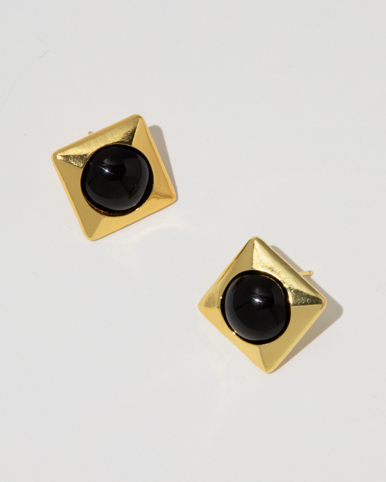 Chunky Onyx Square Earrings