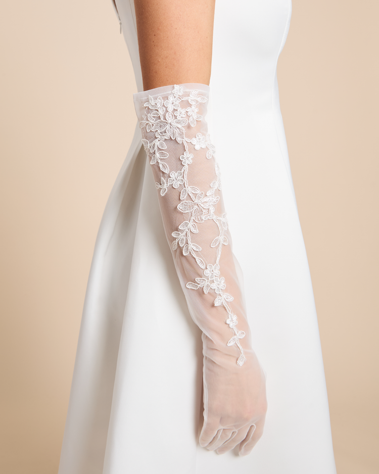 Lace Applique Long Bridal Gloves